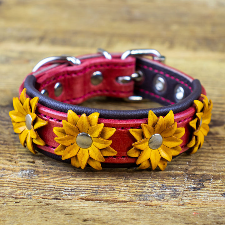 Artisan Series - Deluxe 1 inch wide Collar with Flowers.