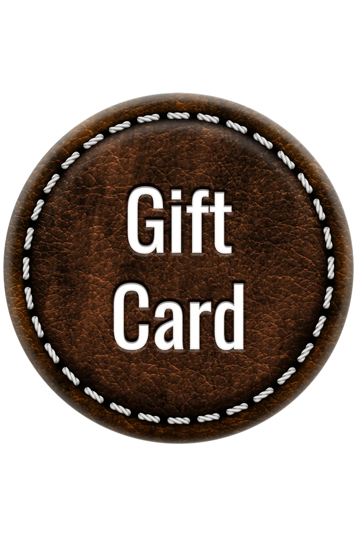 Brown leather-like circle with 'Gift Card' text on a white background