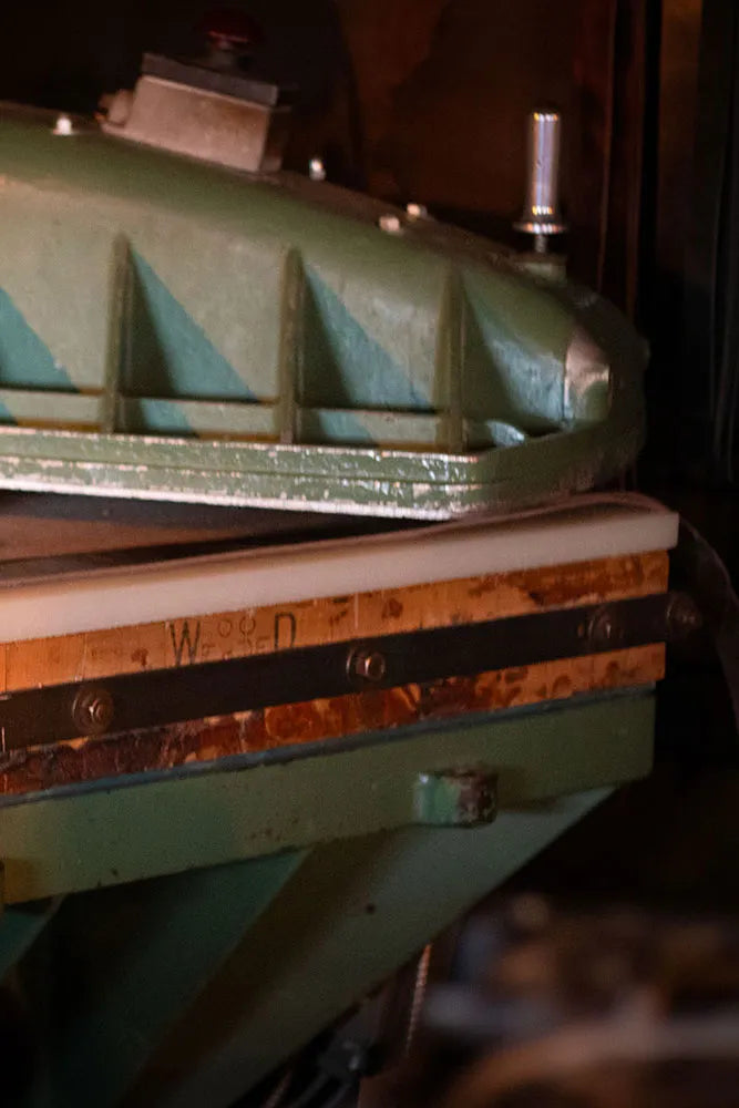 Close up of old fashion clicker press for leatherworking.