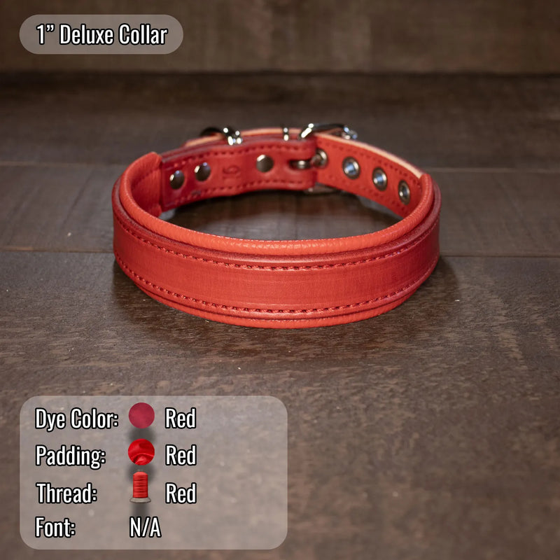 Full grain leather dog collar all done in red, red dye color red padding and red thread