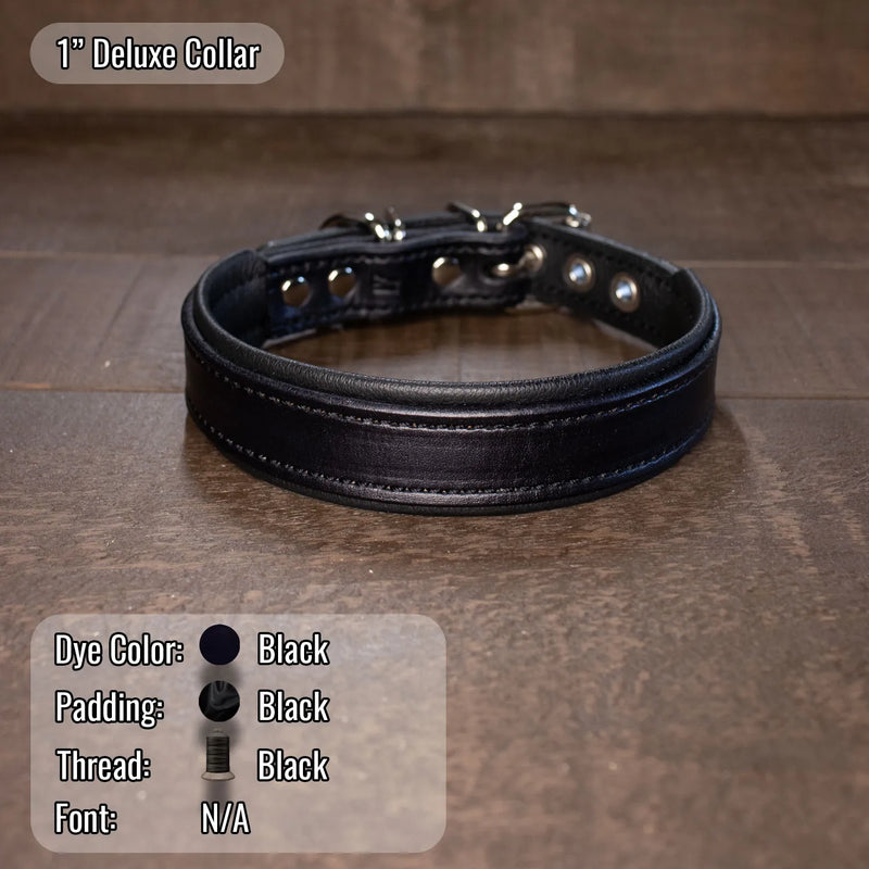 Black dog collar real leather, and black leather padded with black thread and silver hardware
