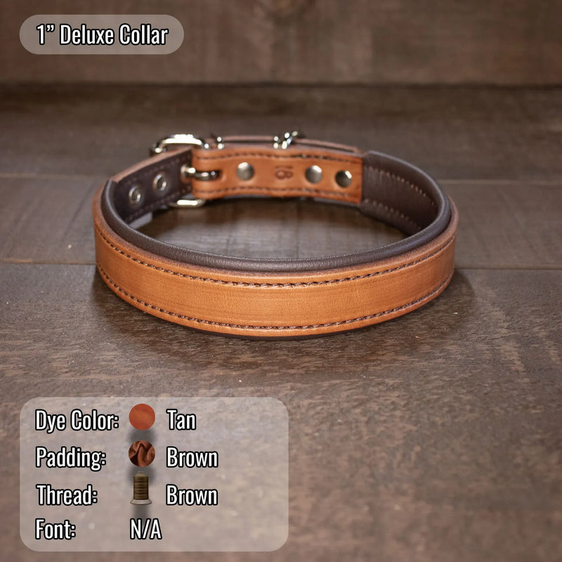 Tan collar with  brown padding and brown thread.